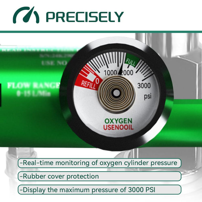 [Australia] - Oxygen Regulator for Oxygen Cylinder CGA870 Connection, Adjustable Flow 0-15 LPM, Portable Oxygen Tank Regulator Brass Sleeve Design (1) 1 