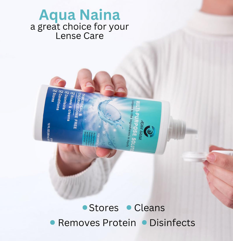 [Australia] - Aqua Naina 12 Fl Oz (Pack of 2) | Contact Lens Solution | Cleaning and Disinfecting Multi-Purpose Contact Solution | Convenient Everyday Lens Hygiene and Eye Care 