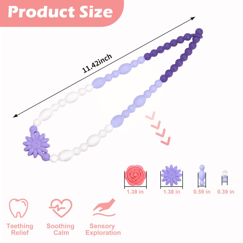 [Australia] - Chew Necklaces for Sensory Kids Adults, Flower Chewy Necklace Sensory Toys for Autism Nail Biting Anxiety, Fidget Necklace Oral Chew Toys, ADHD Tools for Boys Girls Blush Lavender 