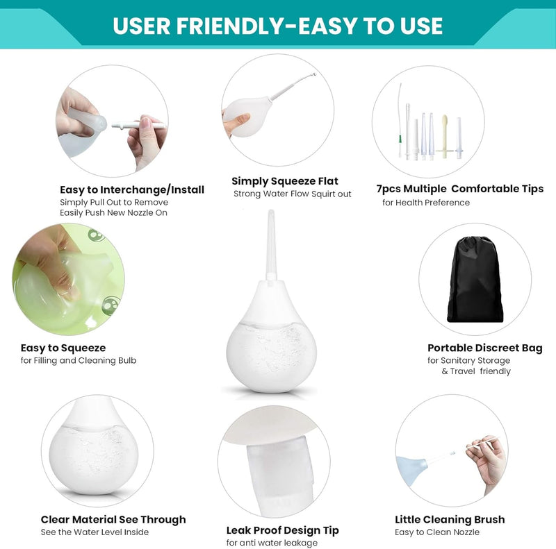 [Australia] - Clear Enema Bulb Kit - 7 oz Anal Douche with 1 Hygienic Stainless Steel Tip and 2 Rubber Comfort Leak Proof Tips - for Water or Coffee Colon Cleansing, Detox and Constipation 