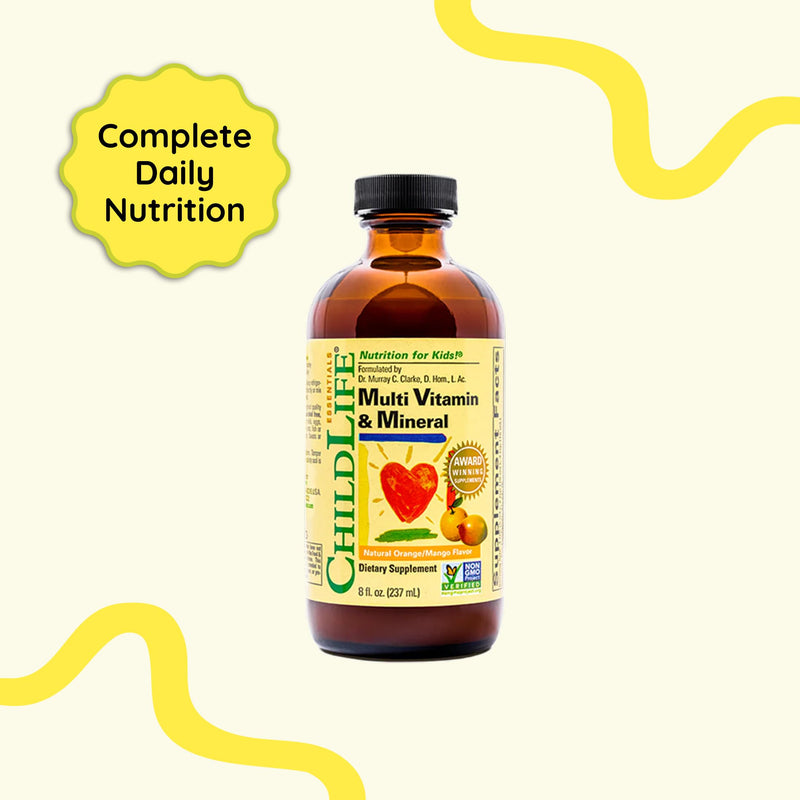 ChildLife Essentials Kids Multivitamin & Mineral, Mango, 8 Fl Oz (2 Pack) | Vitamins for Kids, Liquid Multivitamin Supplement, Toddler & Baby Wellness, Natural, & Mineral Orange Mango 8 Fl Oz (Pack of 2)
