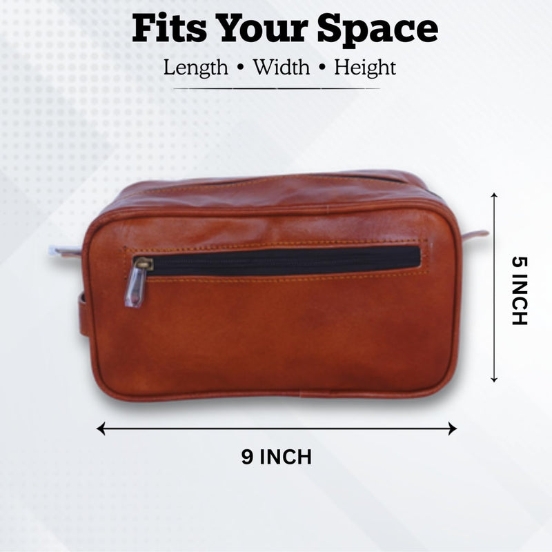 Premium Buffalo Leather Toiletry Bag, Travel Dopp Kit with Water-Resistant Lining & Organizer Compartments, Durable Grooming Pouch for Men & Women (Tan Brown) Tan Brown