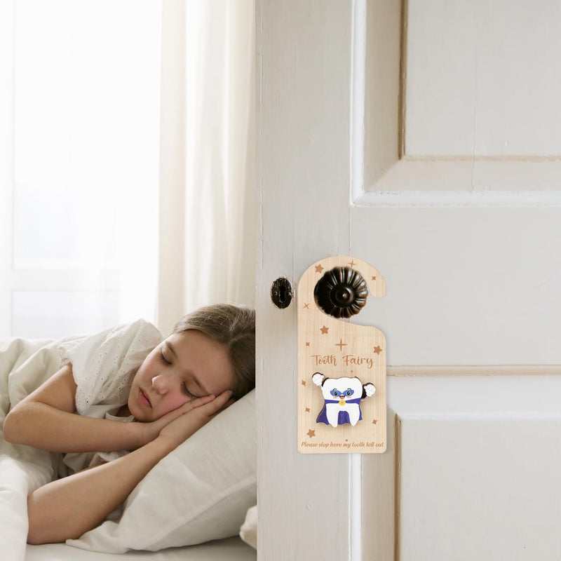 [Australia] - Tooth Door Hanger with Money Holder, Wooden Tooth Door Holder Tooth Keepsake Box Cute 3D Lost Teeth Pickup Box for Kids Room Decor Encourage Gift(Dark Blue) 