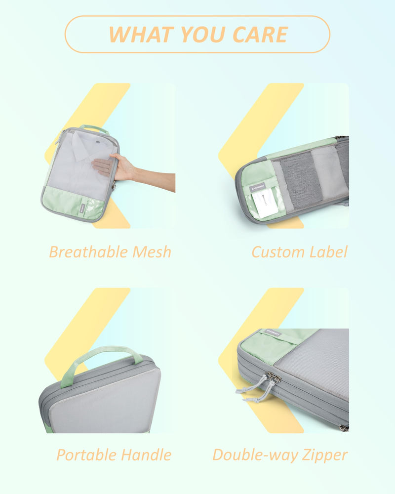 BAGSMART Compression Packing Cubes for Travel Essentials | 14 Set /6 Set /4 Set/2 Set, Lightweight, Durable Lime Cream Set of 6