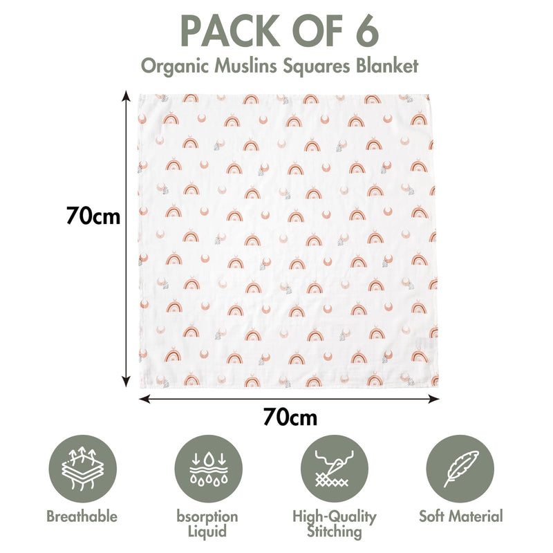 [Australia] - GLLQUEN BABY Receiving Blanket Boy Cotton Muslin Swaddle Blankets Girl Newborn Squares Breathable & Soft Thin Baby Blankets Cloths Double Absorbent Infant Swaddling Wrap - 6 Pack (Sun) Sun 