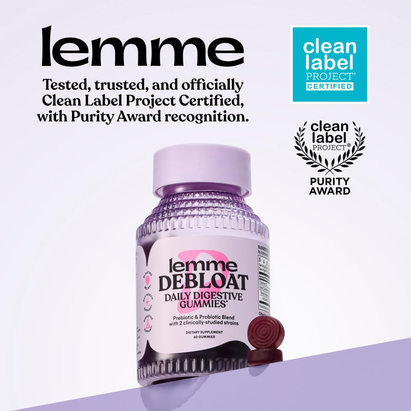 Lemme Debloat Digestive & Gut Health Gummies, 30-Day Supply | 2 Clinically Studied Probiotics & Prebiotic, Vegetarian, Gluten Free, Non GMO, BlackBerry Flavor 60 Count (Pack of 1)