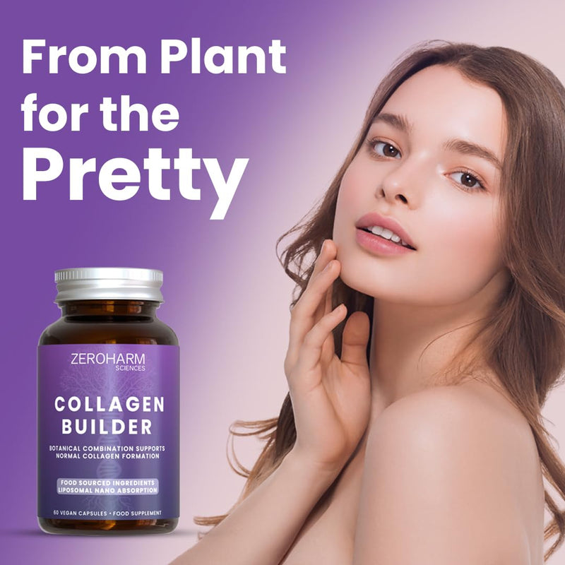 ZeroHarm Collagen Builder – Plant-Based Supplement with Food-Sourced Ingredients – Skin, Hair & Joint Support – Liposomal Absorption – Powered by Real Food Ingredients – 60 Vegan Capsules