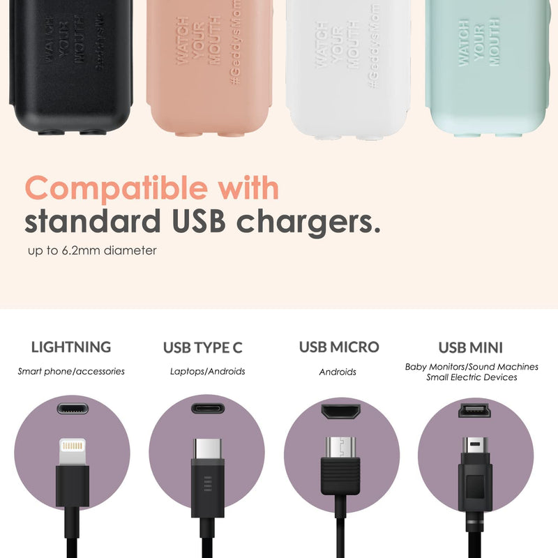 [Australia] - Watch Your Mouth Baby Proof Cord Cover | Award-Winning USB Charger Cover for Baby Proofing Cords | BPA & Phthalate-Free Charger Cover Protector | Electrical Safety Baby Products, (6-Pack, White) 