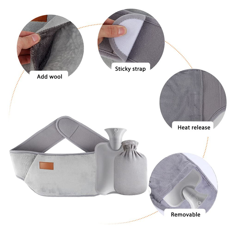 [Australia] - DAJASD Hot Water Bottle, Waist Hot Water Bottle, Hot Water Bottle Belt Made of Rubber, Hot Water Bottles with Soft Waist Cover, Pain Relief for Neck, Back, Shoulder and Legs (Gray) Gray 