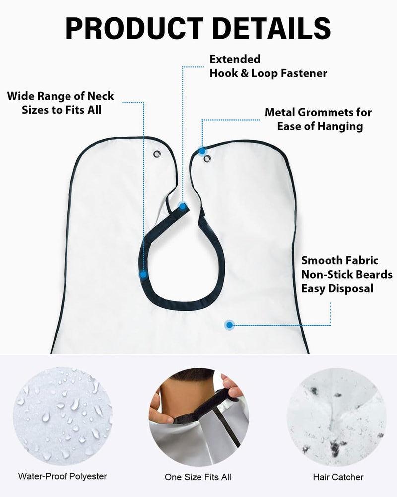 [Australia] - LOZTBUE 1 piece white beard apron for beard styling, waterproof beard bib for beard care fabric gift of the men's series 