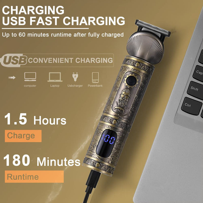 [Australia] - Beard Trimmer Kit Professional Hair Clipper Zero Gapped T-Blade Electric Shaver Razor Nose Body Trimmer for Men Cordless Grooming Kit 7 in 1 Bronze 