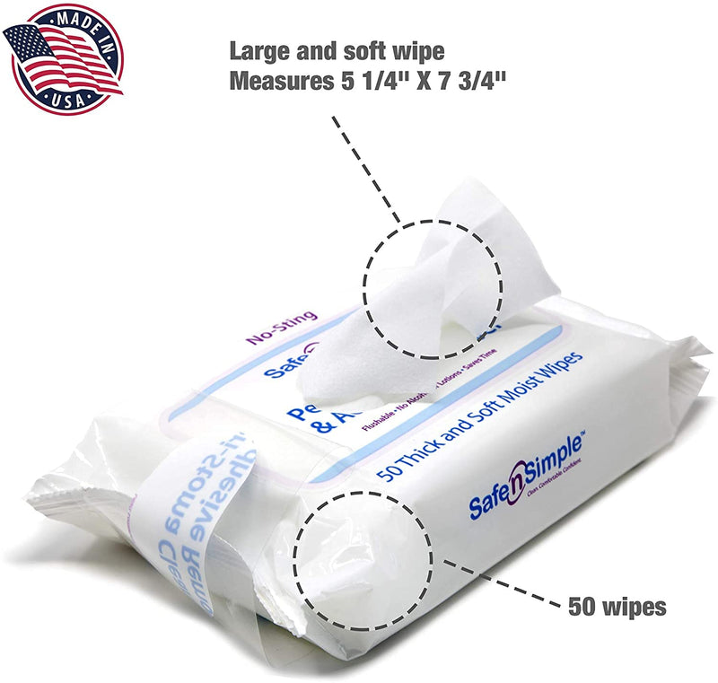 [Australia] - Safe n' Simple Adhesive Remover Wipes, Large, Pack of 50 Wipes (1-Pack) 