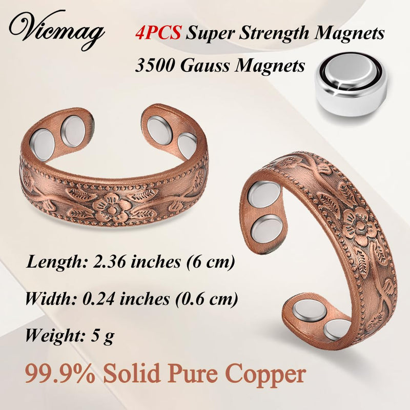 [Australia] - Vicmag Copper Magnetic Ring for Women 99.9% Copper Finger Ring Strong Magnet Ring Copper Jewelry Gift Adjustable 