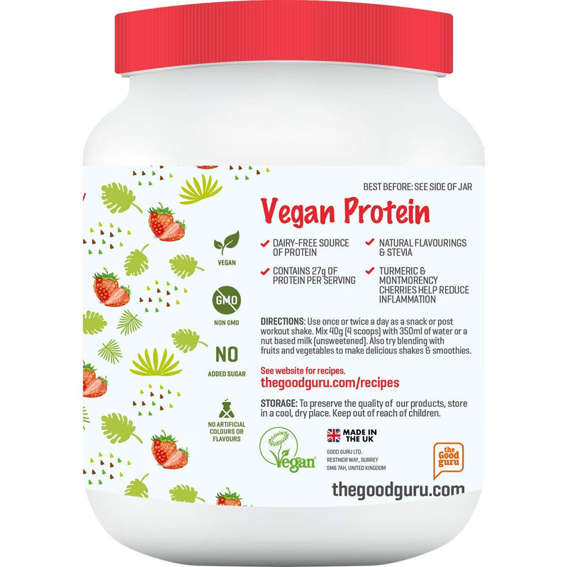 Vegan Protein Powder Blend | Contains Organic Turmeric | Organic Pea Protein Powder | Lactose Free | Dairy Free Shake in Vanilla, Strawberry, Wild Berries & Coconut (Strawberry)
