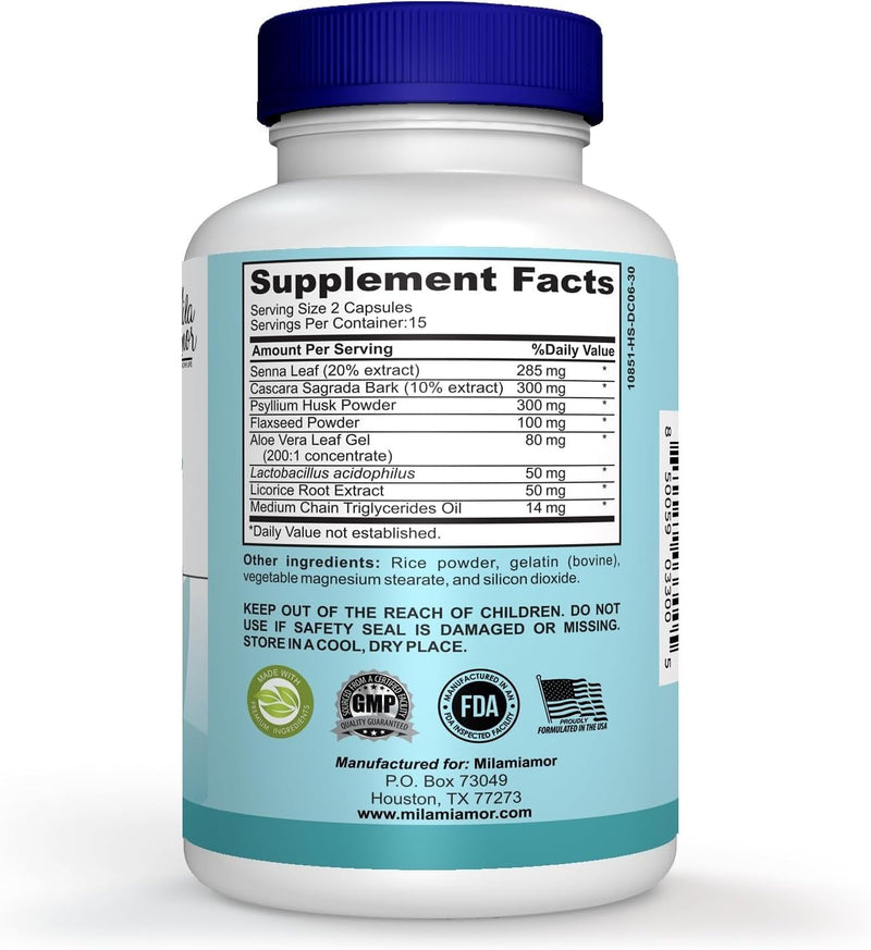 [Australia] - Mila Miamor 15 Day Cleanse - Gut and Colon Support - Advanced Gut Cleanse Detox for Women & Men with Senna, Cascara Sagrada & Psyllium Husk - Non-GMO - Made in USA - 30 Capsules 