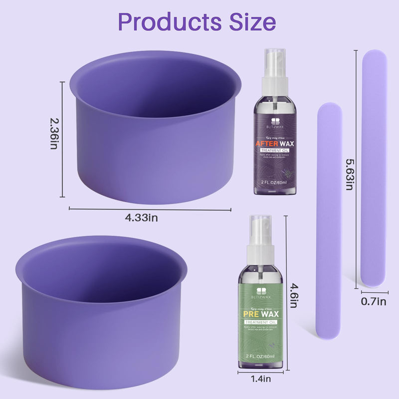 [Australia] - BLITZWAX 2pcs Silicone Wax Pot Liners for Hair Removal, Purple Wax Warmer Bowls Kit with Sticks for Women and Men Body Waxing, Reusable and Easy to Clean Accessories, Compatible with 16 oz Waxing Kit 