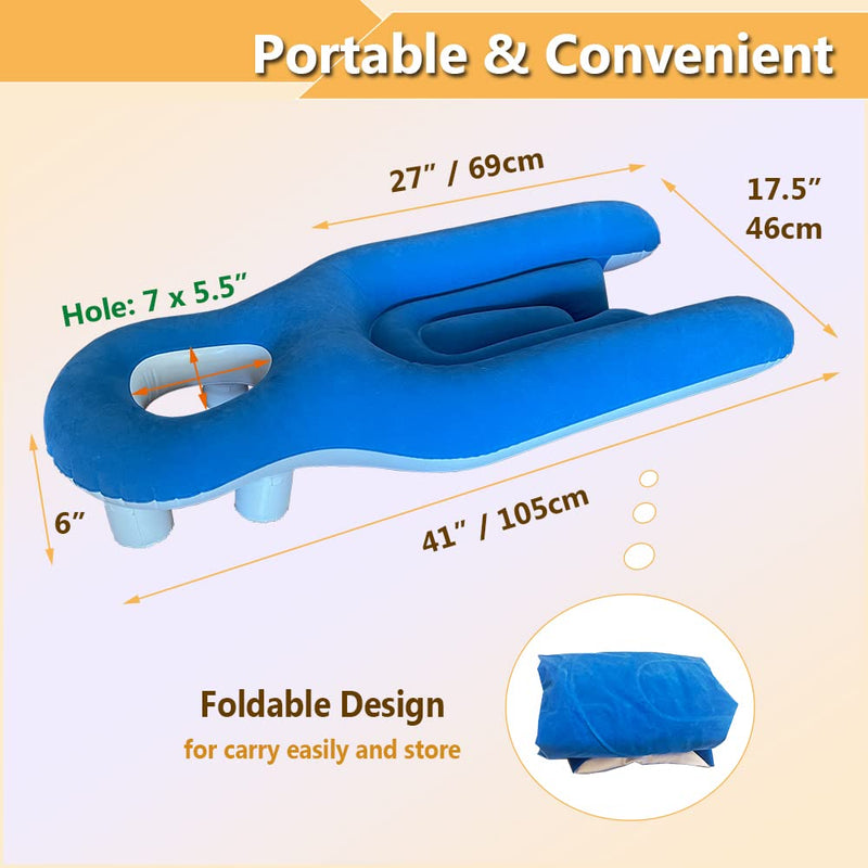[Australia] - Face Down Pillow After Eye Surgery, Prone Pillow with Arm Hole for Sleeping, Retinal Detachment Vitrectomy Recovery Lying Pillow, Inflatable Face Support Post Eye Surgery Head Cradle (Blue) 