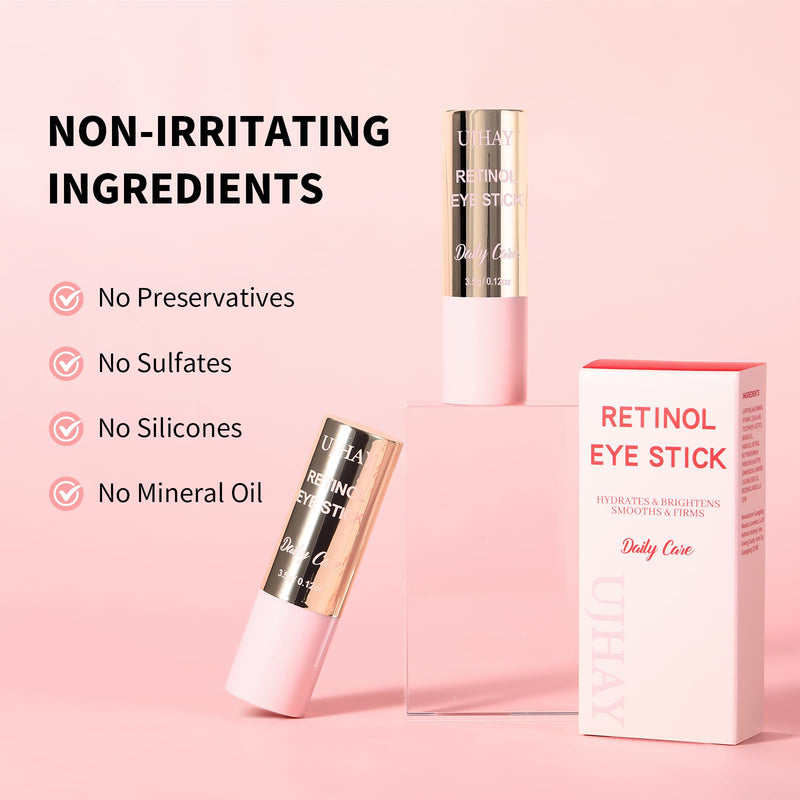UJhay Retinol Eye Stick, Anti-Aging Eye Balm with Caffeine & Vitamin C, Reduces Wrinkles Dark Circles Puffiness Under-Eye Bags, Hydrating Firming Eye Cream