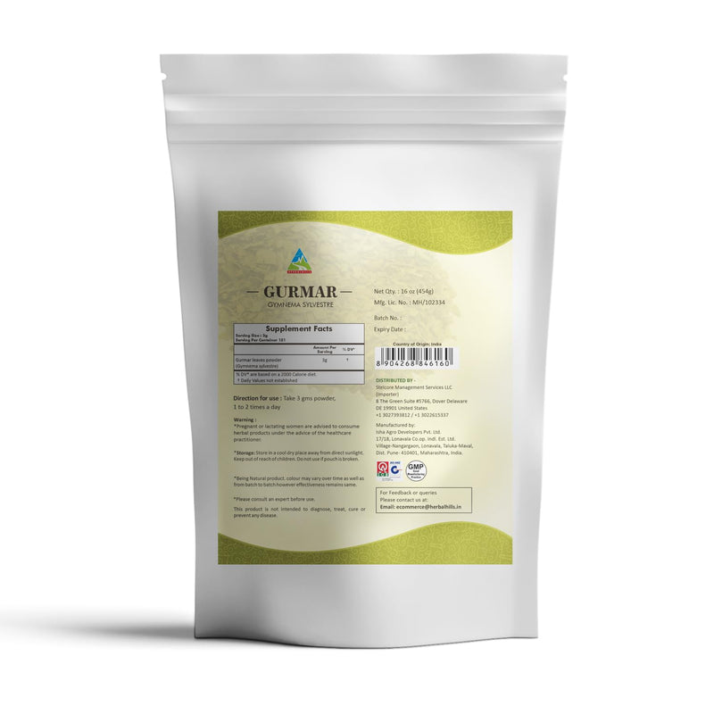 [Australia] - HERBAL HILLS Gurmar Powder (Gymnema sylvestre/Natural Gudmar Leaf/Leaves Powder) | 16 Oz (454 GMS) | Help to Maintain Normal Glucose Levels 