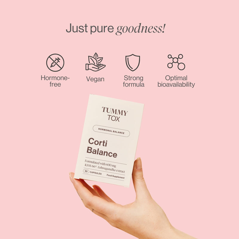 Corti Balance Capsules with 600mg of Ashwagandha KSM-66, Rhodiola Rosea, Magnesium, Vitamin B6, and Vitamin B5-60 Capsules, by Tummy Tox