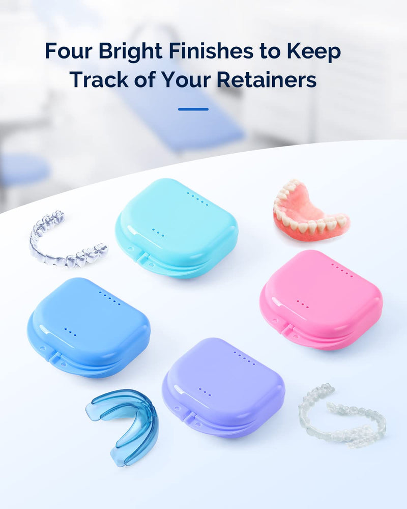 [Australia] - JMU Retainer Case with Vent Holes, 4 Pack Orthodontic Mouth Guard Cases Denture Case Blue/Teal/Purple/Pink 