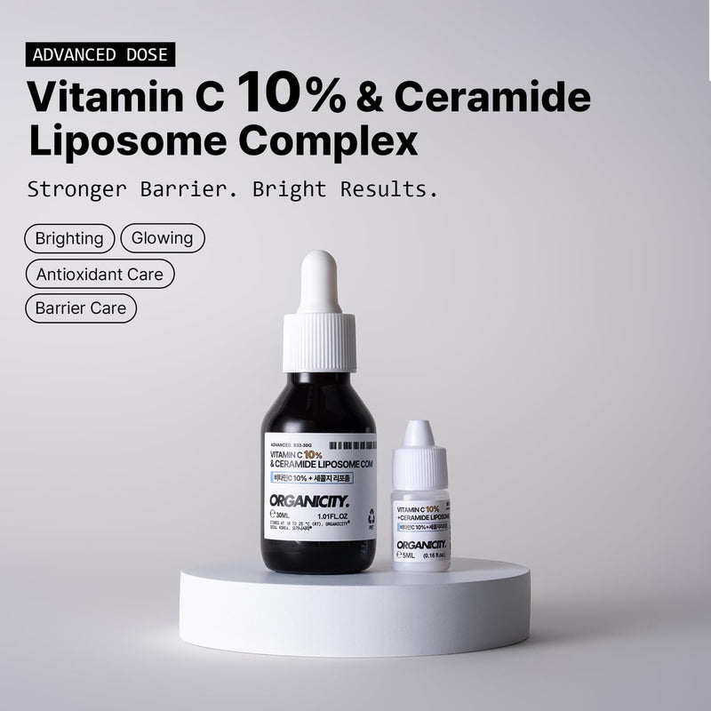 Vitamin C 10% Liposome Topical Cosmetic Serum 1.01 Fl Oz + 0.16 Fl Oz | with Ceramide for Skin Barrier and Brightening | Korean Skin Care | Fragrance-Free 1.17 Fl Oz (Pack of 1)