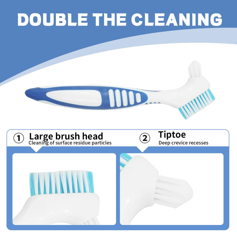 [Australia] - Wovify Double-Sided Denture Cleaning Brush, Pack of 4 Portable Denture Cleaning Brushes with Moderate Multi-Layer Bristles, Cleaning Brush for Dentures, Dentures, Bits, Retainers 