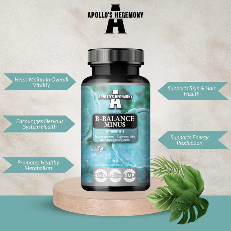 B-Balance Minus - 60 Vegan Capsules - Excluding B12 for Customized Health Strategies - Comprehensive B-Complex for Metabolism & Nervous System Support - by Apollo's Hegemony