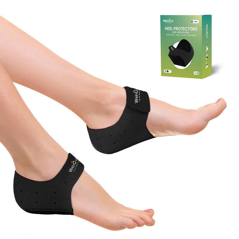 [Australia] - Welnove Heel Protector for Plantar Fasciitis Gel Heel Cups for Women Men Heel Spur Pain Relief Heel Insoles Pads for Achilles Tendonitis Dry Cracked Black Small - EU 36-41 