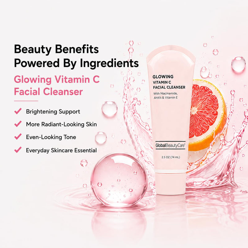 Global Beauty Care Glowing Facial Cleanser - Vitamin C Face Wash to Support Even-Looking Tone and Radiant, Brighter Skin with Niacinamide, AHA & Vitamin E, Gentle Daily Cleanser, 2.5 fl oz (1-Pack) 2.5 Fl Oz (Pack of 1)