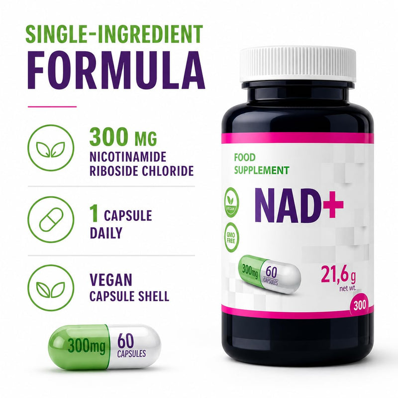 Hepatica NAD+ Nicotinamide Riboside 300mg | 60 Vegan Capsules | 2-Month Supply | Single Ingredient | 3rd Party Lab Tested