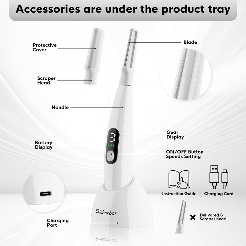 [Australia] - Sonic Dermaplane Razor for Women Face,Women’S Facial Exfoliation & Peach Fuzz Hair Removal System,Anti-Aging–3 Speeds–8 Dermaplaning Blades–Rechargeable,Sonic Dermaplaning Tool White 