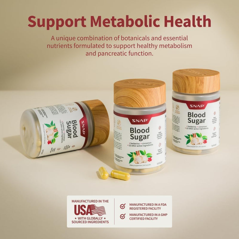 [Australia] - Snap Supplements Blood Sugar Blend with Berberine, CoQ10, Cinnamon, Alpha Lipoic Acid and Gymnema to Support Healthy Blood Sugar, Metabolic Health and Energy, Sugar Free, 60 Capsules 60 Count (Pack of 1) 