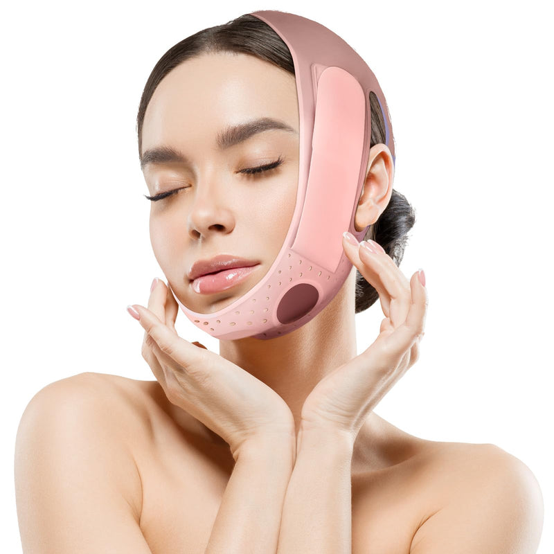 JUSRON V-Line Mask Chin Up Mask Face Strap, Soft Silicone Chin Strap V Shaped Face Mask, Jaw Exerciser 23-27 Inches Wine Pink