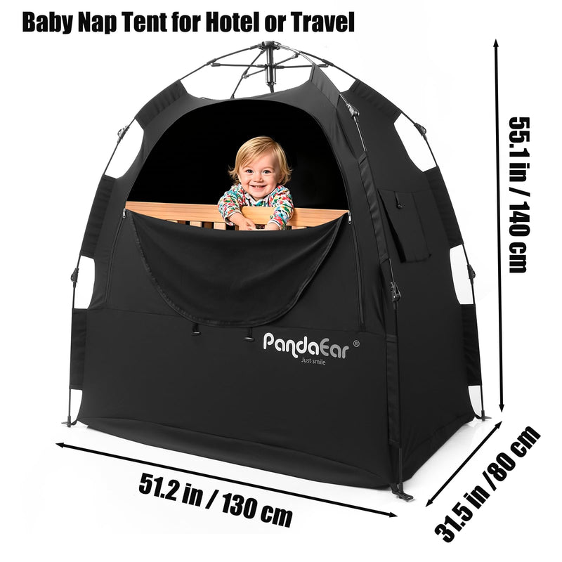 [Australia] - PandaEar Portable Blackout Tent for Babies and Toddlers, Privacy Canopy Cover for Pack N Play, Mini Cribs, Foldable Sleep Pod Travel & Indoor Use, Blocks 95% Light, Black 