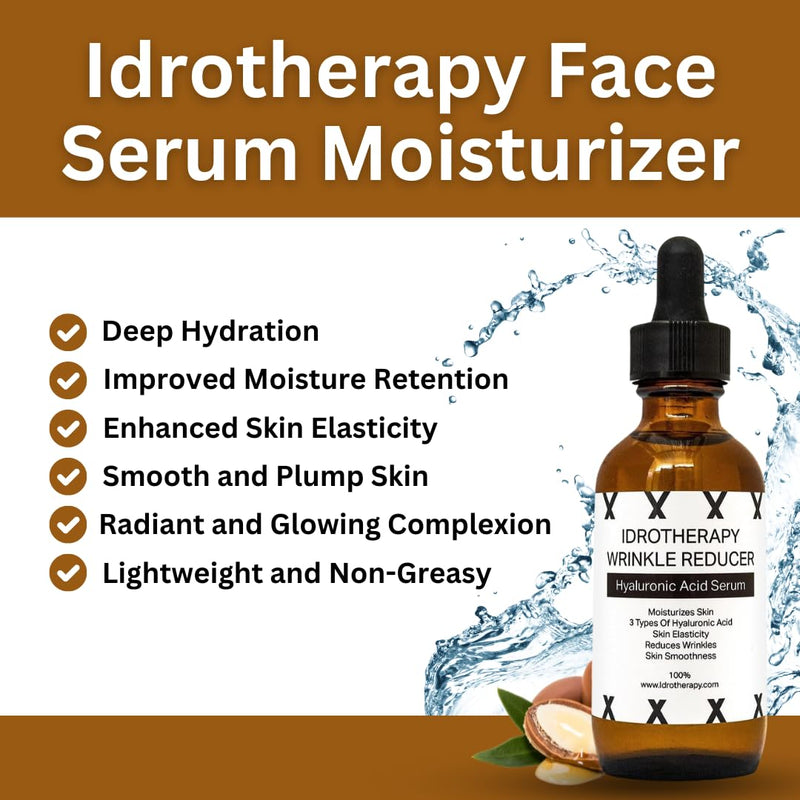 Face Serum Moisturizer for Women, Hyaluronic Serum with 3 Types of Hyaluronic Acid, Argan Oil & Vitamin E, Hydrating Serum for Face (2fl.oz/60ml)