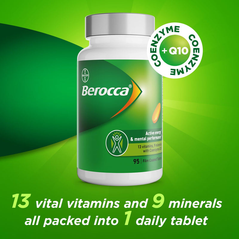 Berocca Energy Tablets with B Vitamins, Magnesium, Zinc & Coenzyme Q10-13 Vitamins & 9 Minerals - Support Energy Release* & Reduce Tiredness* - 95 Tablets