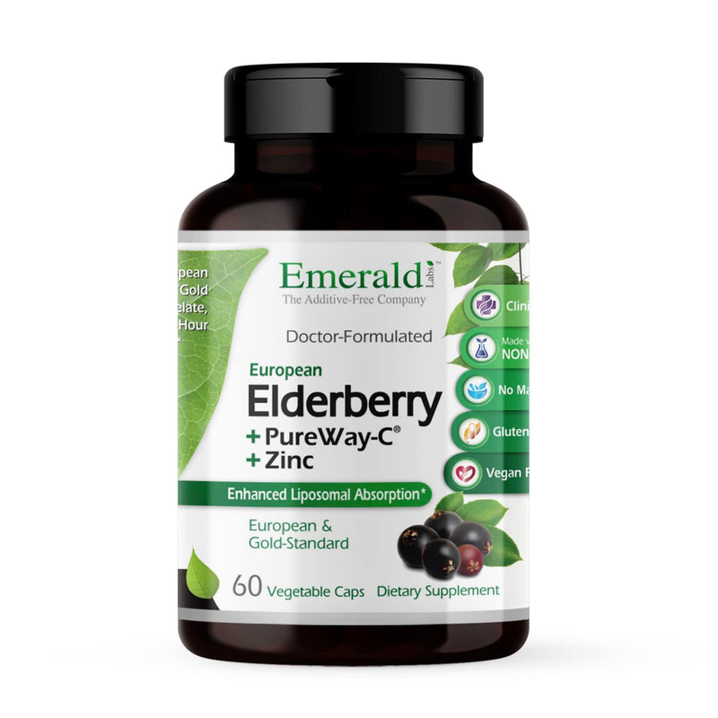 EMERALD LABS Bundle with Elderberry Plus (60 Veg Caps) & PureWay-C (90 Veg Caps) - Digestive & Immune Support with European Elderberry Extract, Vitamin C, Albion Chelated Zinc & R-Alpha Lipoic Acid*