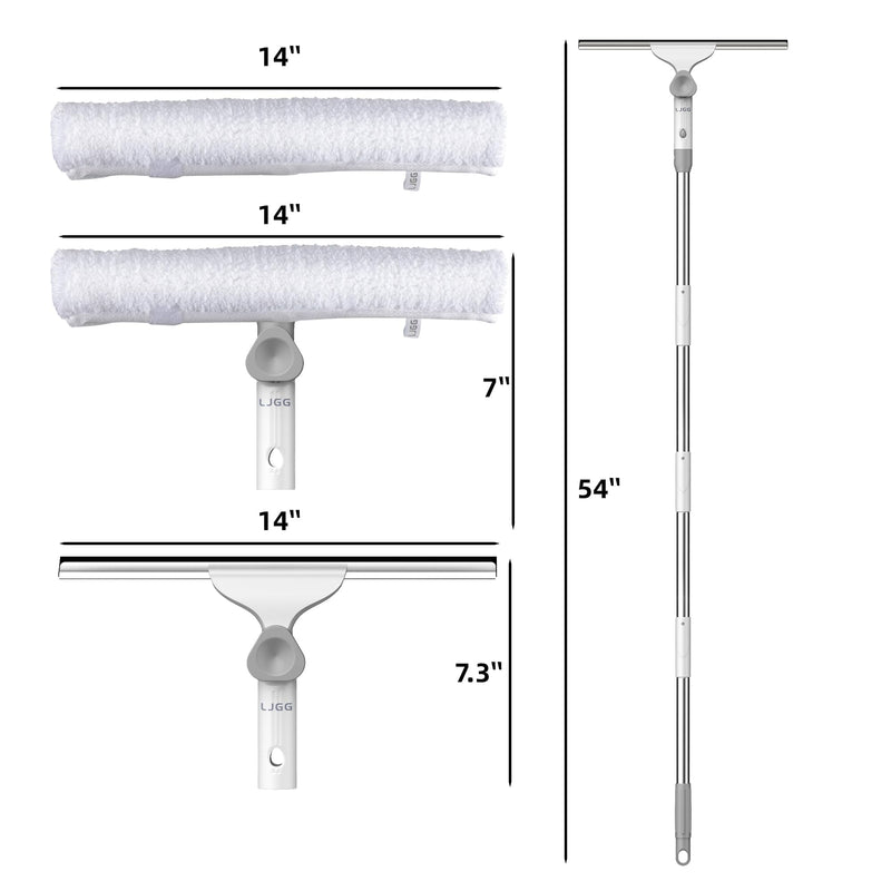 [Australia] - Window Cleaning Squeegee kit, 14" Squeegee and 14" Microfiber Scrubber with Aluminum Alloy Pole, 54" Telescopic Window Cleaning Tool for Glass Door, Shower Glass Door, Car Windshield-2 Pads Window Squeegee 