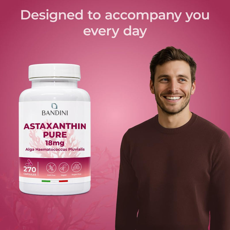 Bandini® Pure Astaxanthin 18 mg | 270 High Strength Capsules | 9 months supply | Powerful antioxidant from Haematococcus Pluvialis algae | Astaxantine Supplement, Magnesium stearate & GMO-free | Vegan