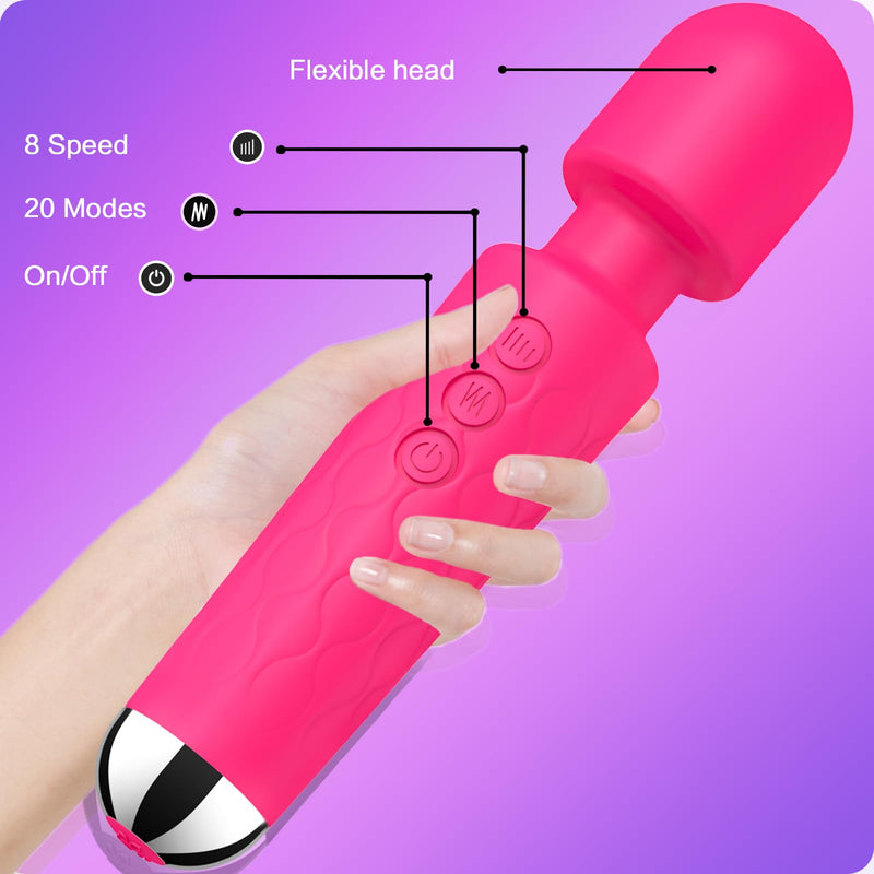[Australia] - Vibrator Wand,Adult Sex toy Wand, G Spot Dildo, Clit Vibrator, Sex Vibrators,Clitoris Stimulation,with 8 Speeds & 20 Patterns, Quiet,Fully Waterproof,vibrating wand for her pleasure (Rose Red) Large 