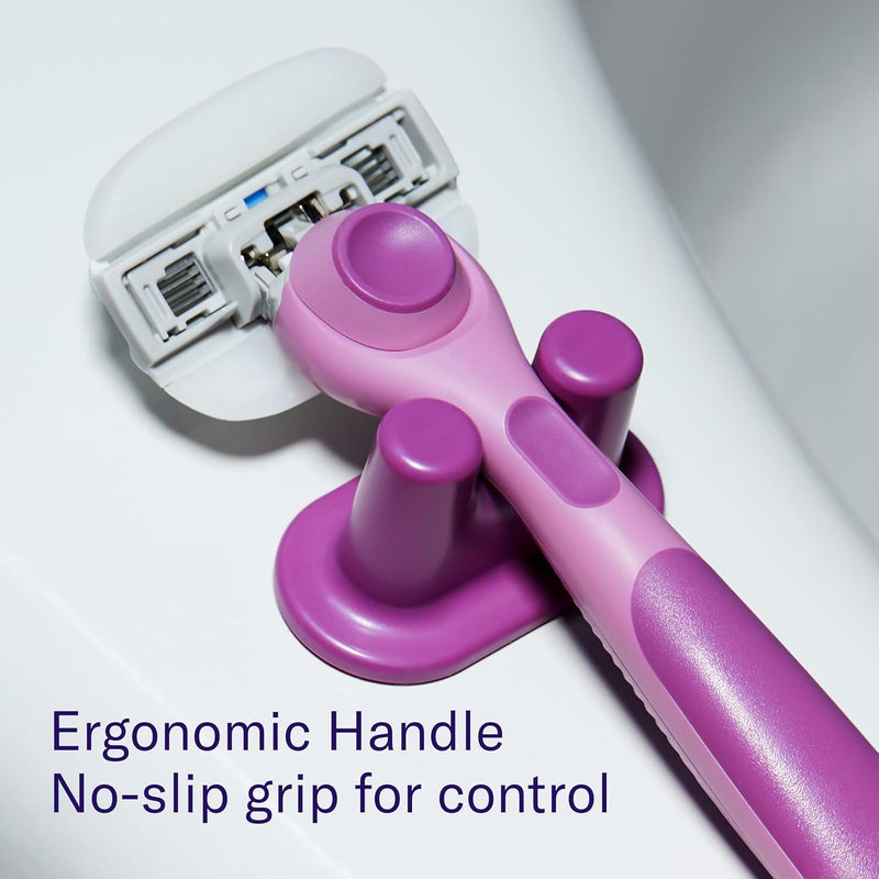 [Australia] - Flamingo Moisture Plus Women's Razor Set - No Shave Gel Needed - Razor Handle, 4 Blade Refills, Shower Holder - Fig 4 Count (Pack of 1) 
