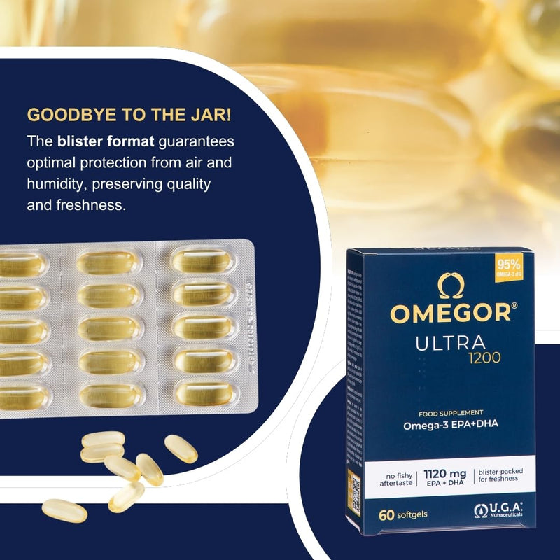 Omega 3 Capsules High Strength OMEGOR Ultra 1200-1120mg EPA and DHA IFOS Certified - High Bioavailability and No Aftertaste (60 Caps)