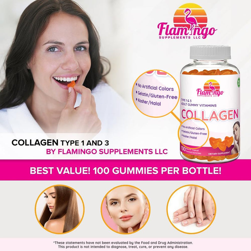 Collagen Gummies- Natural Marine Collagen for Women, and Men- Collagen Supplements for Skin Hair, Nails- Hydrolyzed Type 2 & 1 3- Replace Pills and Powders - No Gelatin, Kosher, Halal- 100 Ct.