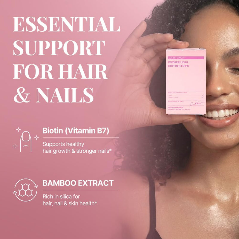 ESTHER FORMULA Biotin Strips (30 ct) - Fast-Absorbing Oral Strips | Biotin Supplement with Bamboo Extract for Healthy Hair, Strong Nails & Beauty Support, Sugar-Free