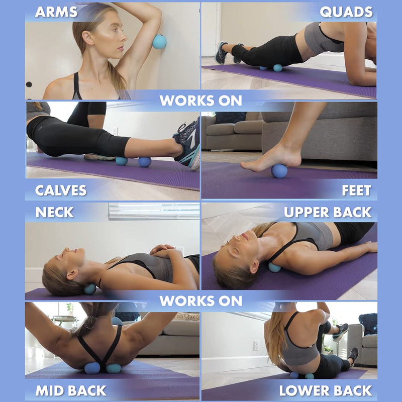 [Australia] - Physical Massage Therapy Ball Set - Ideal for Yoga, Deep Tissue Massage, Trigger Point Therapy and Myofascial Release Physical Therapy Equipment Blue 