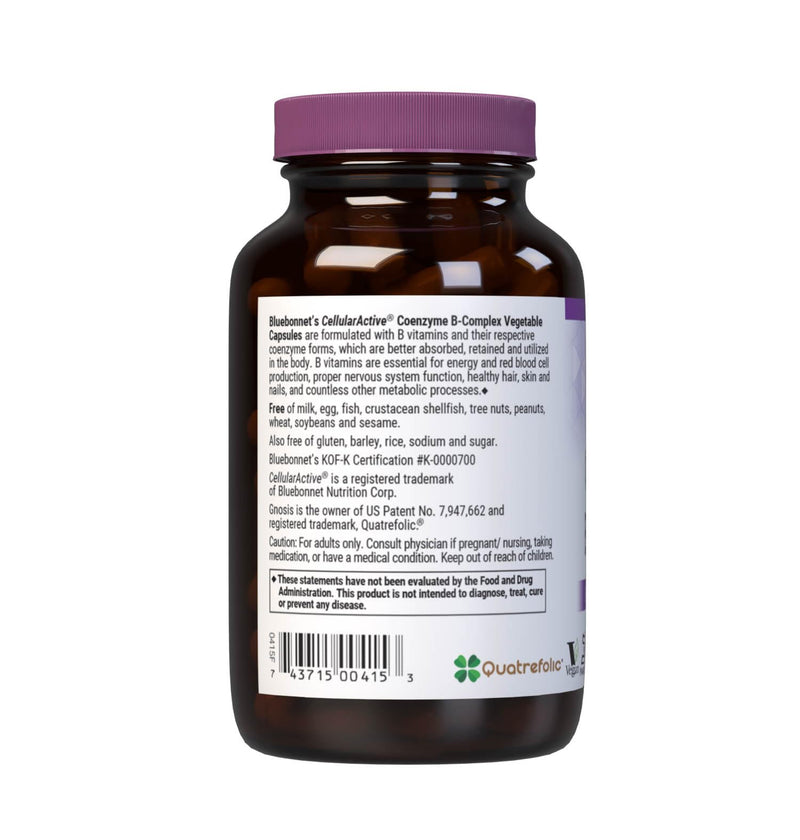 Bluebonnet Nutrition Cellular Active Coenzyme B-Complex, Energy Production & Nerve Support*, Vegan, Kosher Certified, Gluten-Free, Soy-Free, Dairy-Free, 100 Vegetable Capsules, 100 Servings | Energy Production & Nerve Support; Vegan, Kosher Certified, ...