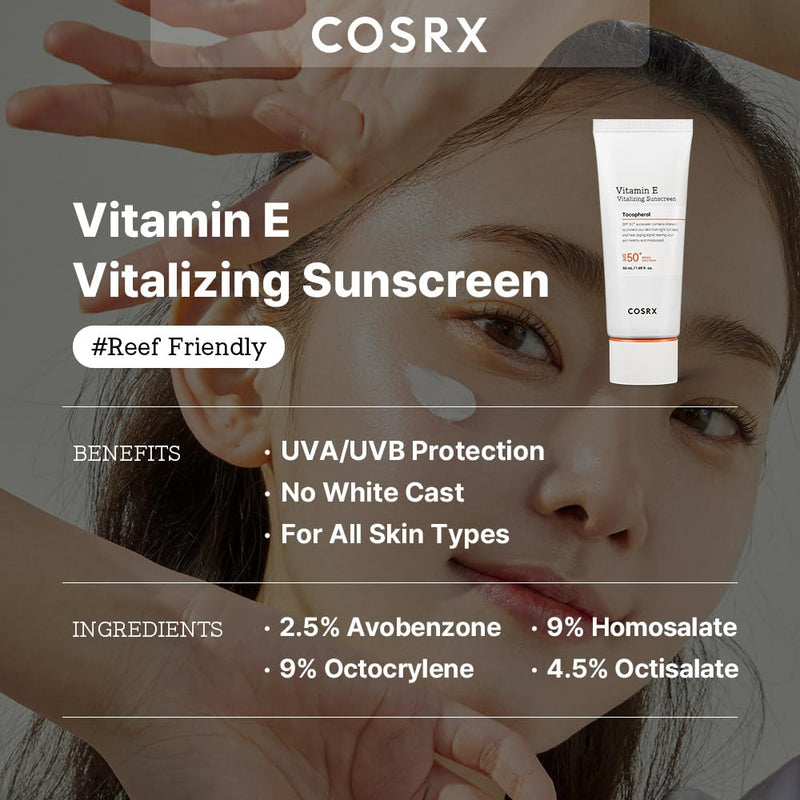 COSRX Daily SPF 50 Vitamin E Sunscreen - UVA/UVB Protection, Lightweight, No White Cast, Semi Matte Finish, Sebum Balancing, Reef Friendly