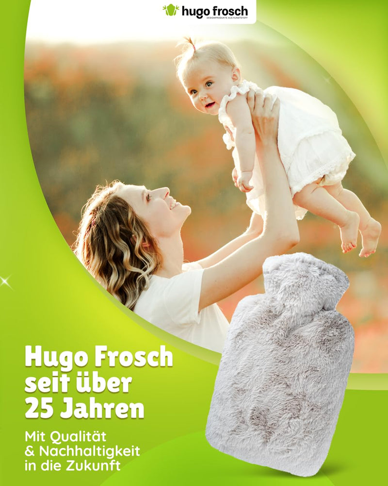[Australia] - Hugo Frosch hot water bottle classic 1.8 l with long-hair fleece taupe cover 