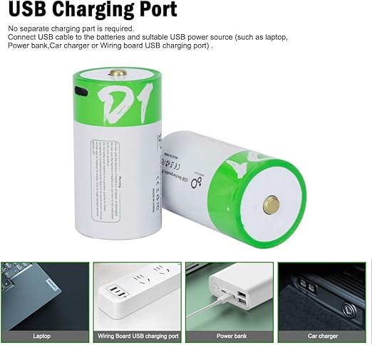 [Australia] - Rechargeable Lithium D Batteries with 4 in 1 USB-C Charging Cable,1.5V D Size Cell Battery 5600mWh for Flashlight Toys & floodlight (4 Pack) D 4 Pack 
